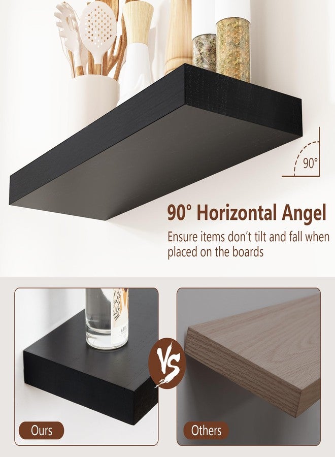 fuqing Floating Shelves for Wall - Black Wood Wall Shelves Set of 3 - Modern Style Wooden Shelves for Room Decor & Storage - Image 3